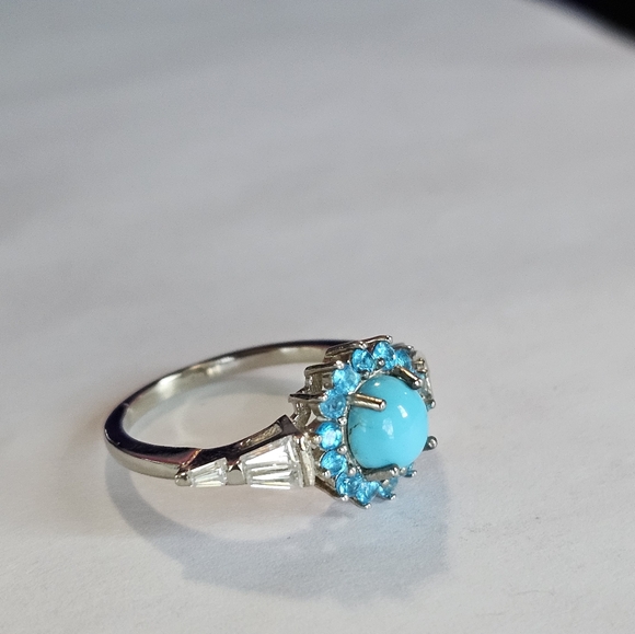 Genuine Sleeping Beauty Turquoise, Neon Apatite & Moissanite Ring Size 9! - Picture 6 of 7
